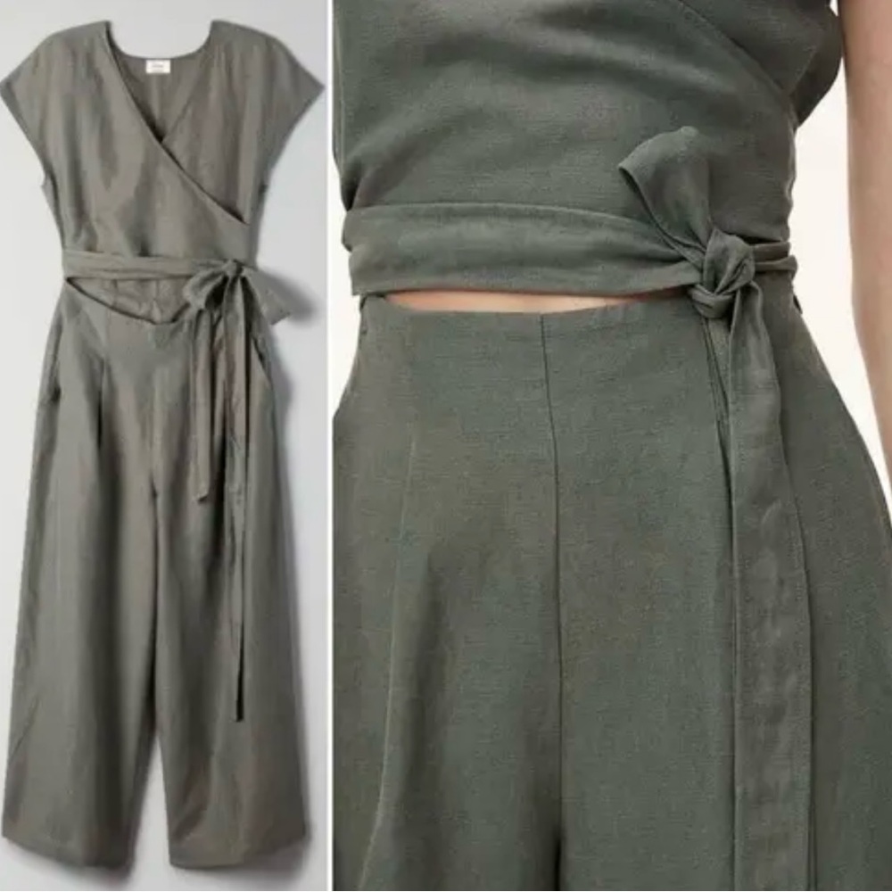 Aritzia Olive Green Wrap Jumpsuit